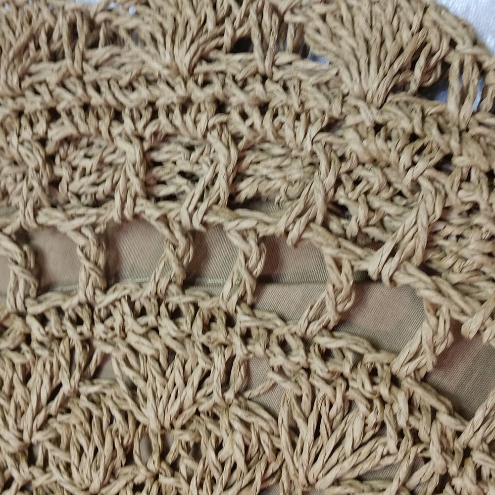 SALE Circle Handmade Crochet Shoulder Tote Bag Lined Zipper Light Brown Boho - Picture 7 of 13